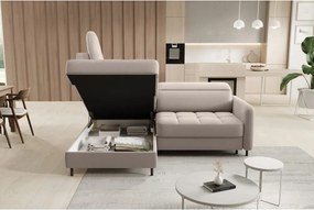 Divano angolare marrone chiaro allungabile/con contenitore (con penisola a sinistra/a L) e rivestimento in velluto Barea – ELTAP