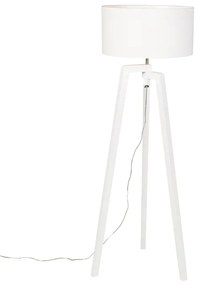 Lampada da terra a treppiede in legno bianco con paralume bianco 50 cm - Puros