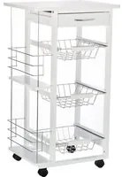 Carrello da Cucina 47x37x83 cm 3 Cesti 2 Portabottiglie Bianco