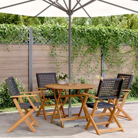 Set Da Pranzo Per Giardino 5pz Nero Polyrattan E Legno Massello /
