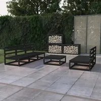 Set Divani da Giardino 6 pz Nero in Legno Massello di Pino 3075313