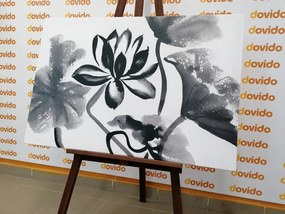 Stampa su tela – Fiore di loto acquerellato in bianco e nero