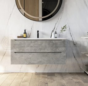 Mobile bagno grigio 100x45 San Marino due cassetti con lavabo in mineralmarmo e frontale a righe orizzontali