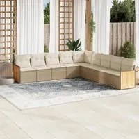 Set Divano da Giardino 9 pz con Cuscini Beige in Polyrattan 3227738