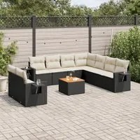 Set Divani da Giardino 10pz con Cuscini in Polyrattan Nero 3224628