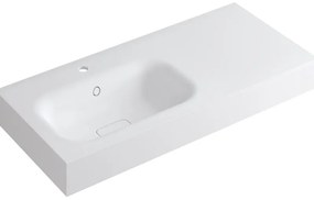 Lavabo integrale rettangolare vasca a sinistra L 100.5 x H 15 x P 46 cm in resina bianco opaco
