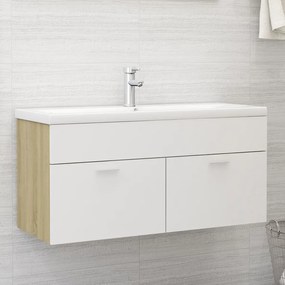 Mobile Lavabo Integrato Bianco Rovere Sonoma Legno Multistrato /