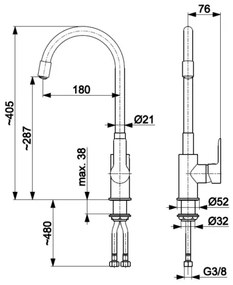 KFA Armatura 6553-915-00-Rubinetto per lavello con braccio flessible RUMBA 40,5cm nero/cromo lucido
