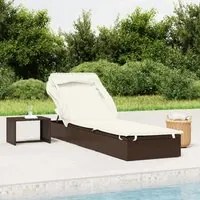 Lettino con Tetto Pieghevole Marrone 213x63x97 cm Polyrattan 319637