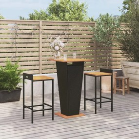 Set Bar Giardino 3 Pz Nero Polyrattan E Legno Massello Acacia /