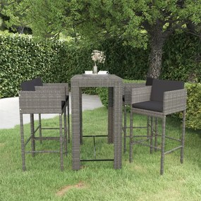 Set da bar da giardino 5 pz con cuscini in polyrattan grigio