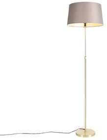 Lampada da terra oro/ottone con paralume in lino color tortora 45 cm - Parte