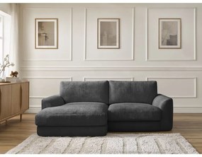 Divano angolare nero (con penisola a sinistra/con chaise lounge) con rivestimento in ciniglia Leonore – Bobochic Paris