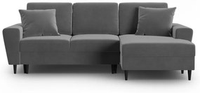 Divano angolare grigio chiaro allungabile e con contenitore (con penisola a destra/con chaise lounge) con rivestimento in velluto Kyoto – Cosmopolitan Design