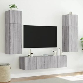 Mobili tv a parete con luci led 2pz grigio sonoma 60x35x31 cm