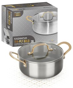 Casseruola 20 cm triplo strato Tri Ply - Gold con coperchio