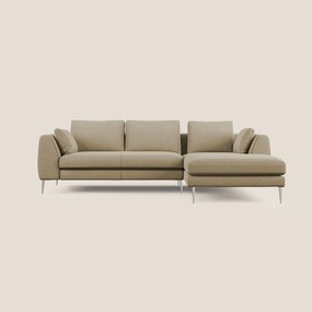 Plano divano moderno angolare con penisola in microfibra smacchiabile T11 beige 252 cm Destro