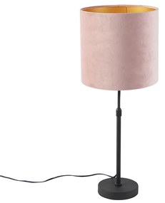 Lampada da tavolo nera paralume velluto rosa oro 25 cm - PARTE