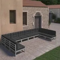 Set Divani da Giardino 10pz con Cuscini Grigio Massello di Pino 3077206