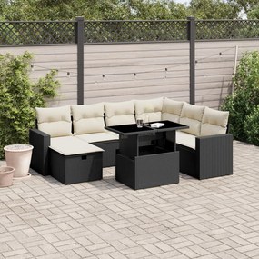 Set divani da giardino con cuscini 8 pz nero in polyrattan