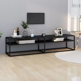 Mobile Porta Tv Marmo Nero 180x40x40,5 Cm İn Vetro Temperato /