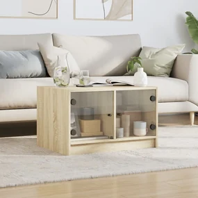Tavolino da salotto con ante in vetro rovere sonoma 68x50x42 cm
