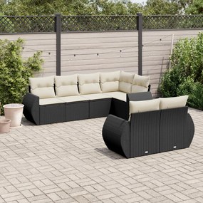 Set divani da giardino con cuscini 7pz nero polyrattan