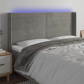 Testiera A Led Grigio Chiaro 163x16x118/128 Cm İn Velluto /