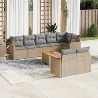 Set Divano da Giardino 9 pz con Cuscini Beige in Polyrattan 3258559