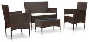 Set divani da giardino 4 pz con cuscini in polyrattan marrone