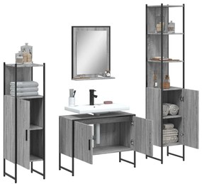 Set mobili da bagno 4 pz grigio sonoma in legno multistrato