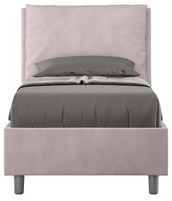 Letto singolo imbottito 80x190 microfibra Antea senza rete, con rete, contenitore, Glicine / Contenitore