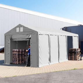 TOOLPORT 4x10m tenda capannone, altezza 3,0m porta a pacchetto, PVC 850, grigio, con statica (sottofondo in terra) - (93780)