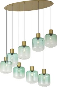 Lampada a sospensione Hotel Chic ottone con vetro blu e verde 8 luci - Qara