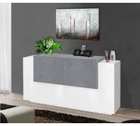 Credenza moderna a 4 ante, Made in Italy, Madia da cucina, Buffet di design da soggiorno, cm 160x45h86, Bianco lucido e Cemento