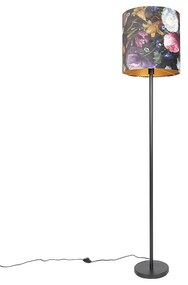 Lampada da terra romantica nera con paralume floreale 40 cm - Simplo