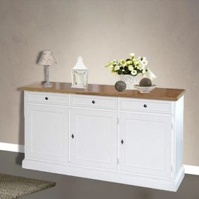 Credenza classico in legno bianco e piano colore noce chiaro