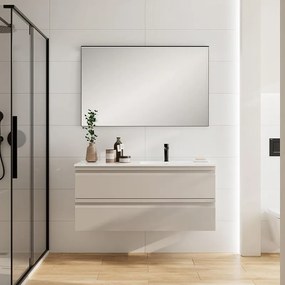 Mobile da bagno sospeso Pull taupe con lavabo in ceramica vasca DX base con 2 cassetti a chiusura ammortizzata (estrazione parziale), con presa maniglia L120 H55 P45 cm