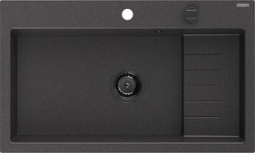 Mexen Omar lavello in granito 1-vasca 800 x 480 mm, nero punteggiato, sifone nero - 6520801005-76-B
