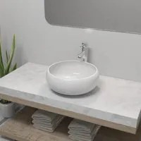 Lavello Bagno con Miscelatore in Ceramica Rotondo Bianco cod mxl 54039