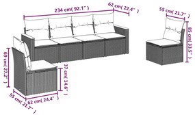 Set Divano da Giardino 6 pz con Cuscini Beige in Polyrattan