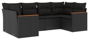 Set divano da giardino 6 pz con cuscini nero in polyrattan