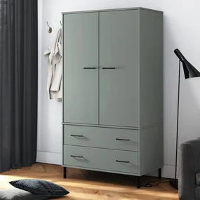 Armadio Gambe Metallo Grigio 90x55x172,5 Cm Legno Massello Oslo /