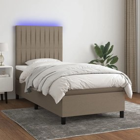 Letto A Molle Con Materasso E Led Tortora 100x200cm İn Tessuto /