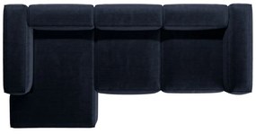 Divano angolare blu scuro (con penisola a sinistra/con chaise lounge) con rivestimento in velluto a coste Bergamo – Cosmopolitan Design