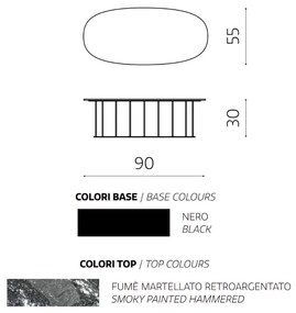Tavolino D90 cm con base in metallo Nero e piano in vetro martellato Fumč MUTE