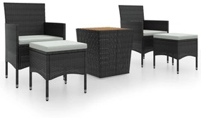 Set bistrot per giardino 5 pz polyrattan e massello acacia nero