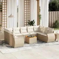 Set Divano da Giardino 10 pz con Cuscini Beige in Polyrattan 3225148