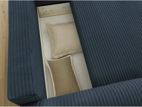 Divano angolare in blu scuro allungabile (con penisola a destra) con rivestimento in velluto a coste Lucien – Bobochic Paris