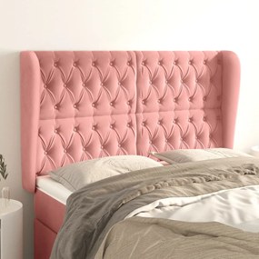 Testiera Ad Orecchio Rosa 163x23x118/128 Cm İn Velluto /